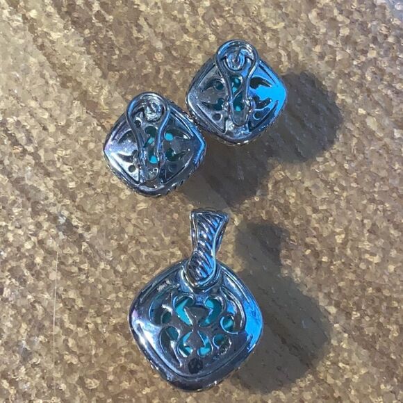 Heavy Duty Sterling Silver with Turquoise Pendant and Post Earring Set - Picture 3 of 13